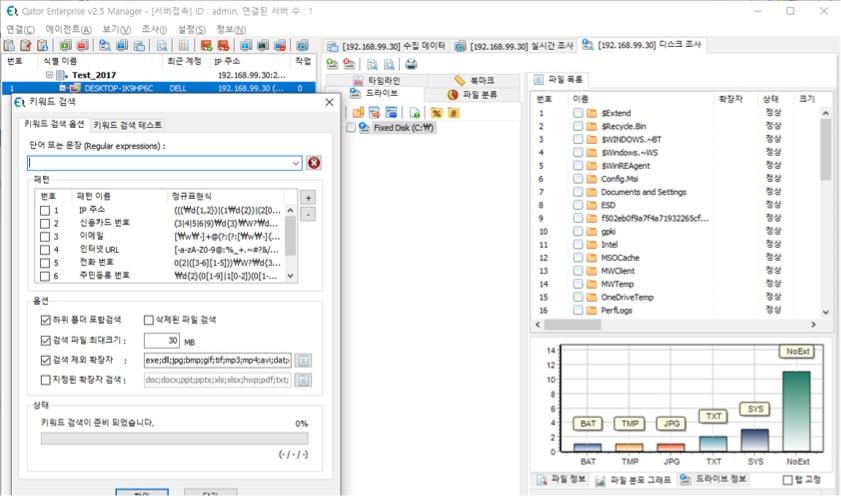 조사 대상자의 PC에서 특정 단어나 패턴이 들어간 파일 내용 검색 및 분석